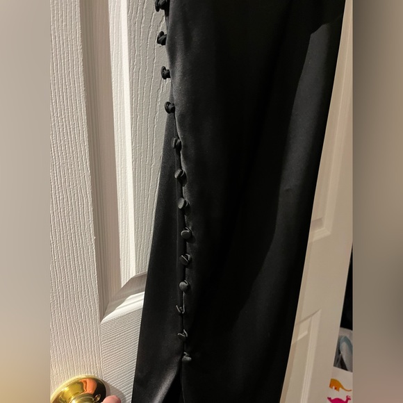 ZARA Black Slip Dress - cowl neck, leg slit, size small - Picture 3 of 7